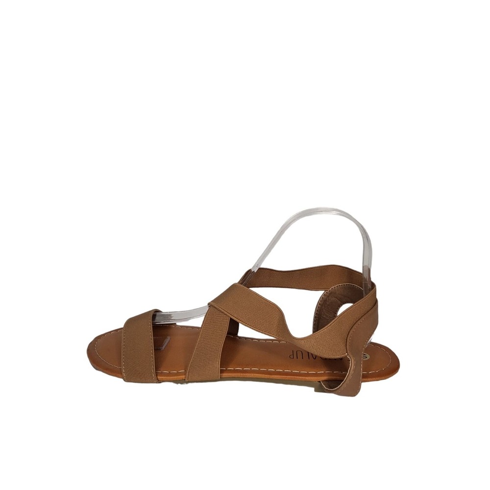 Sandalup Womens 10 Brown Elastic Slingback Sandals Flat Boho Summer Beach Casual